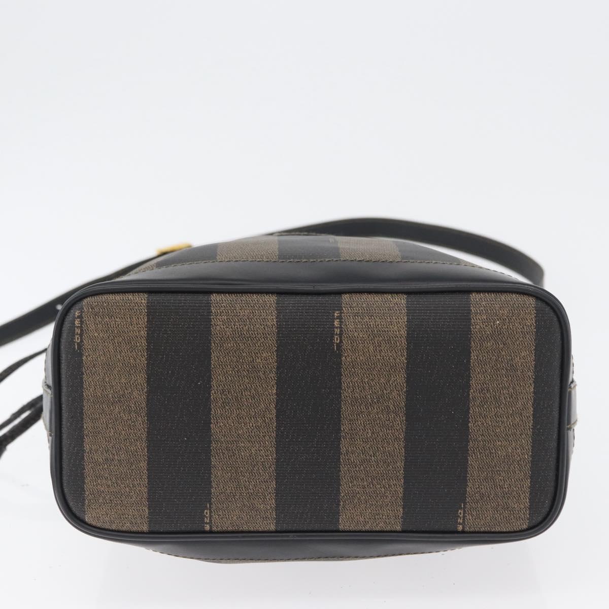 FENDI Pecan Canvas Shoulder Bag PVC Black Brown Auth 170718