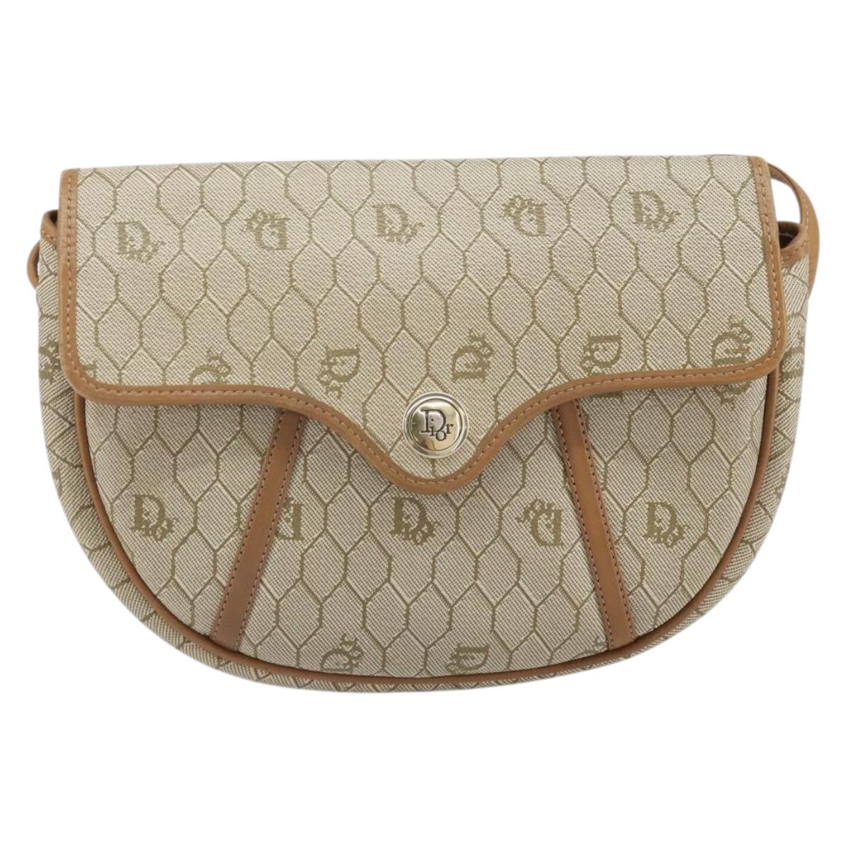Christian Dior Honeycomb Canvas Shoulder Bag PVC Beige Gold Auth 170728