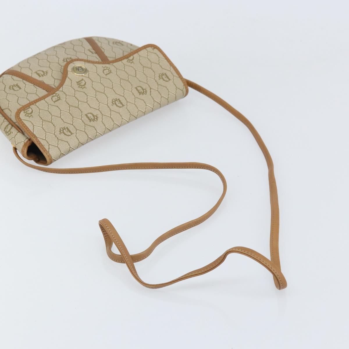 Christian Dior Honeycomb Canvas Shoulder Bag PVC Beige Gold Auth 170728