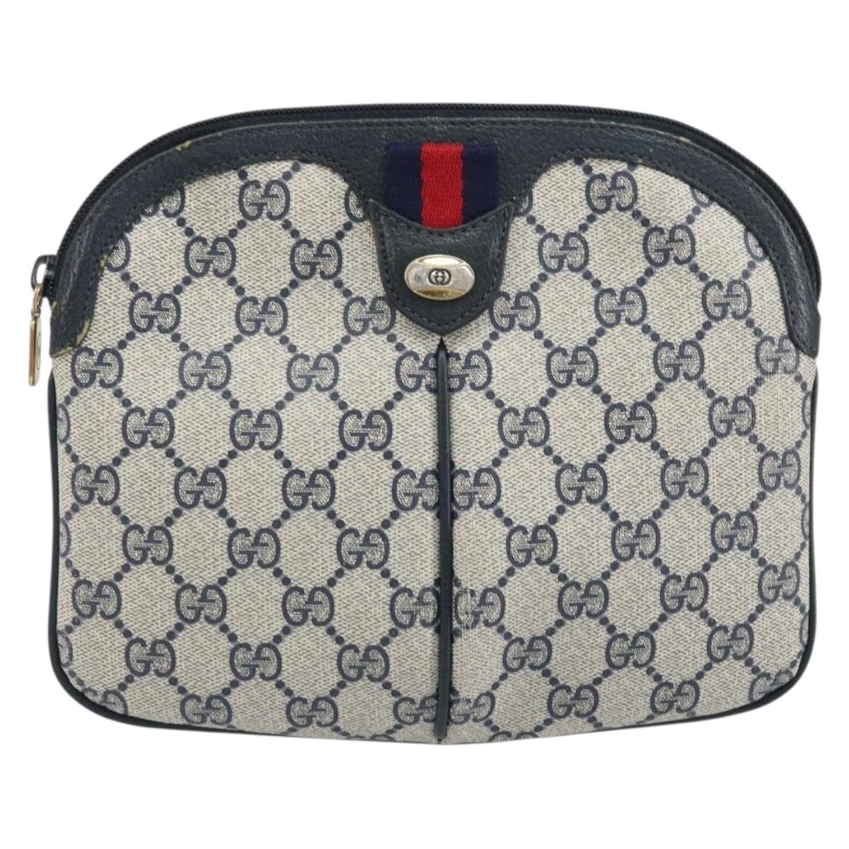 GUCCI GG Supreme Sherry Line Shoulder Bag PVC Navy Gold 904 02 047 Auth 170730