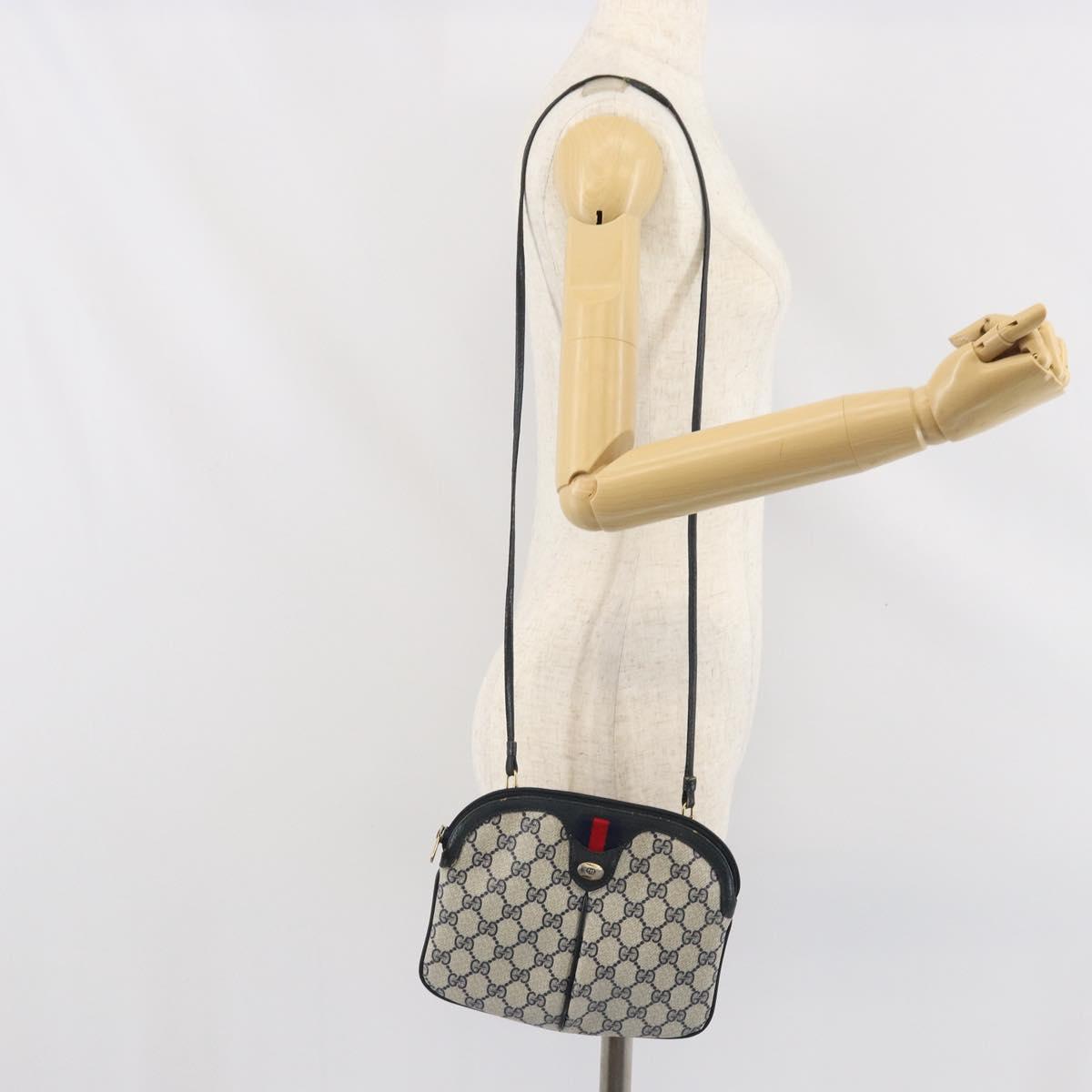 GUCCI GG Supreme Sherry Line Shoulder Bag PVC Navy Gold 904 02 047 Auth 170730