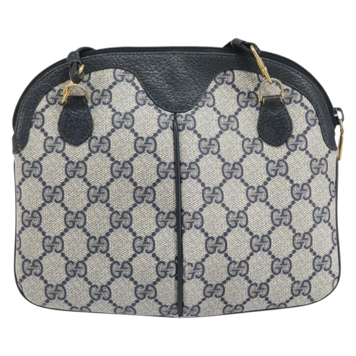 GUCCI GG Supreme Sherry Line Shoulder Bag PVC Navy Gold 904 02 047 Auth 170730
