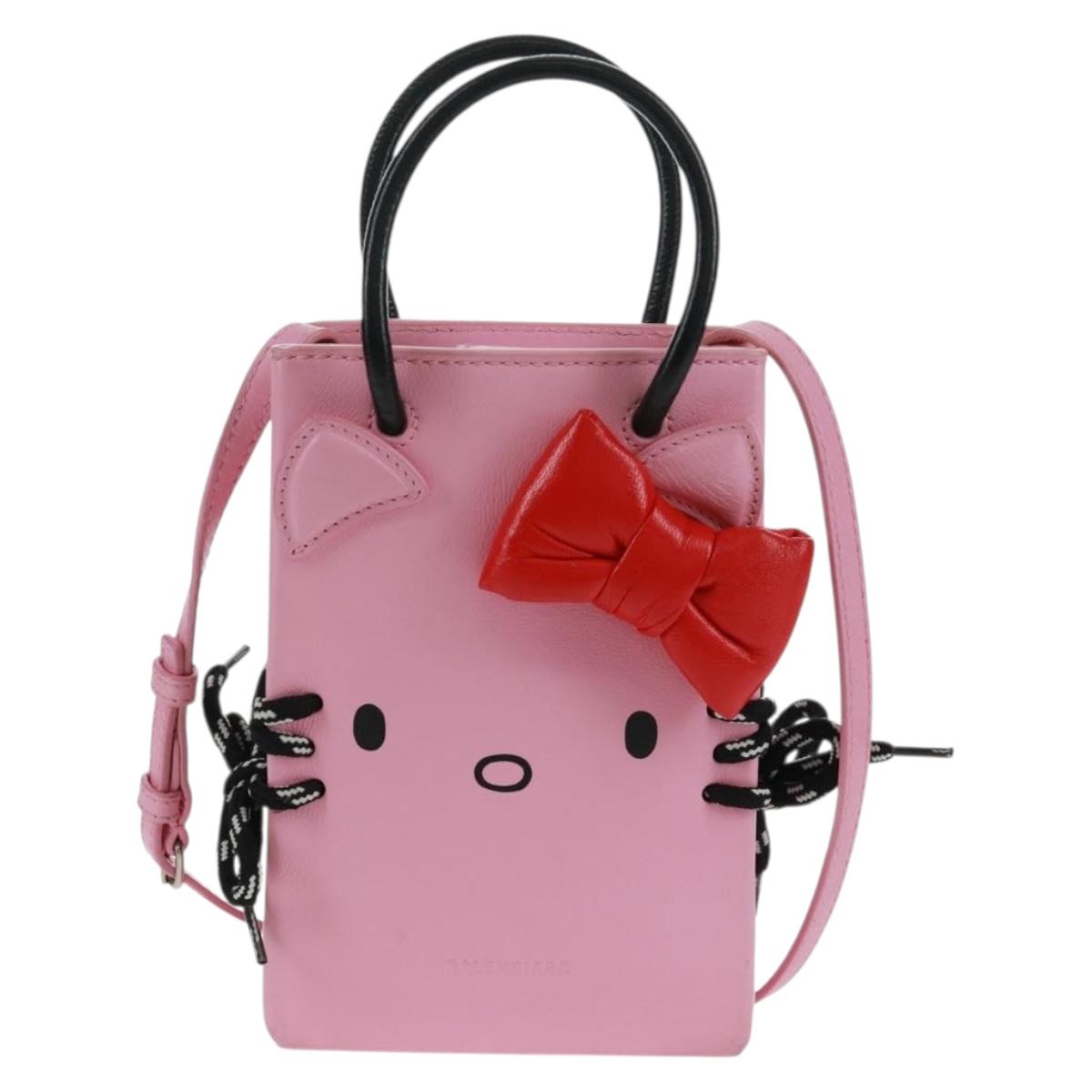 BALENCIAGA 2020S SS Hello Kitty Hand Bag Calf Skin 2way Pink 619043 Auth 170731SM
