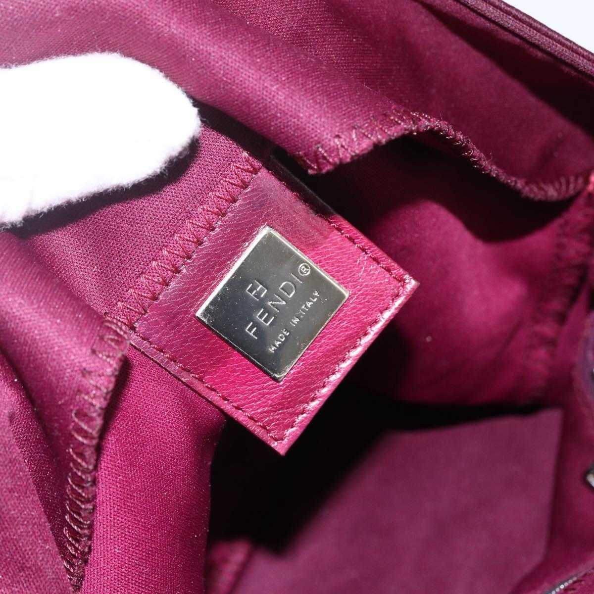 FENDI Mamma Baguette Tote Bag Nylon Bordeaux Silver Auth 170739