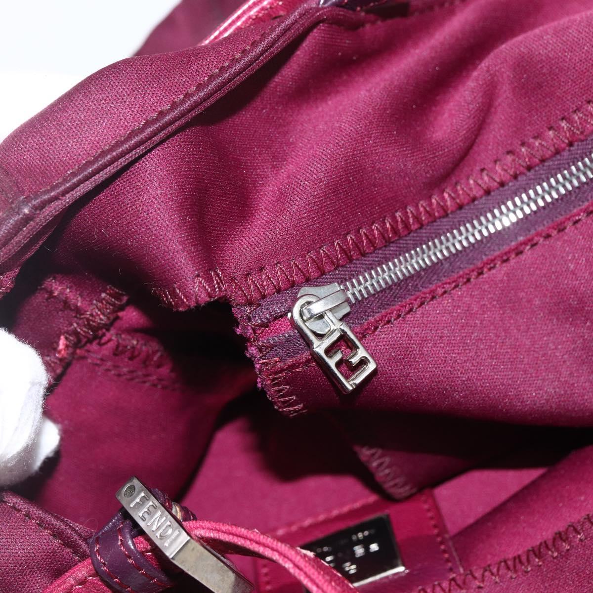 FENDI Mamma Baguette Tote Bag Nylon Bordeaux Silver Auth 170739