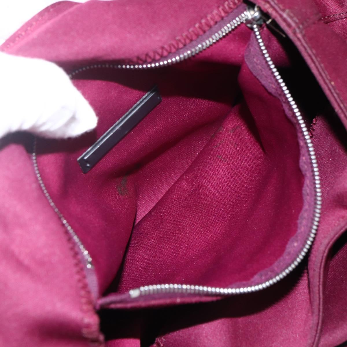 FENDI Mamma Baguette Tote Bag Nylon Bordeaux Silver Auth 170739