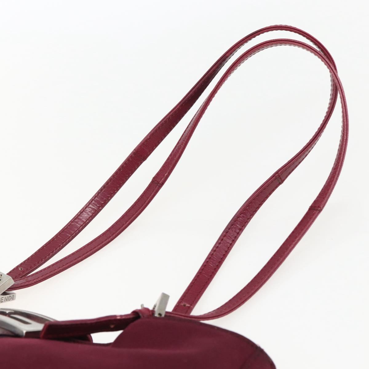 FENDI Mamma Baguette Tote Bag Nylon Bordeaux Silver Auth 170739