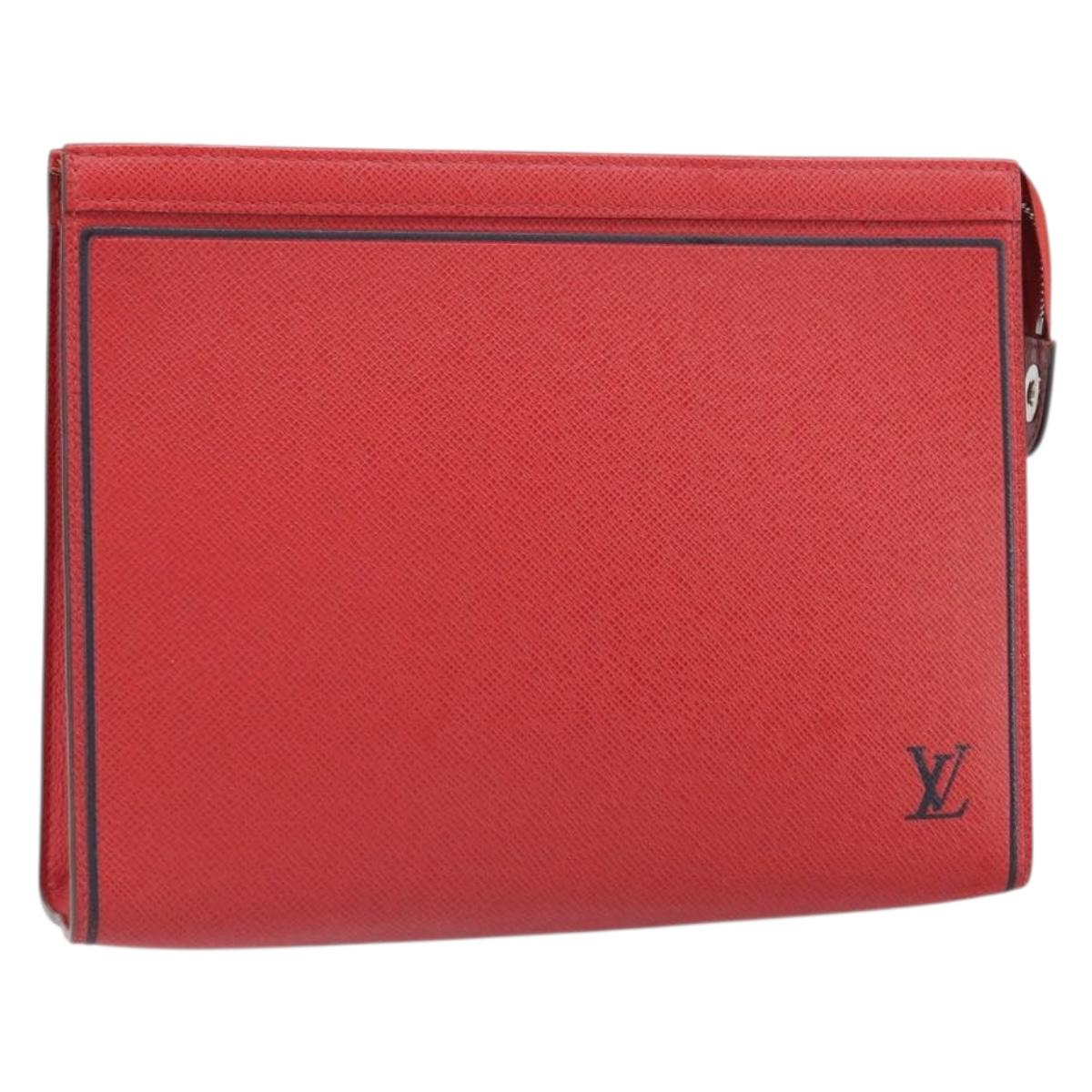 LOUIS VUITTON Taiga Pochette Voyager MM Clutch Bag Red Akajou M63397 Auth 170741