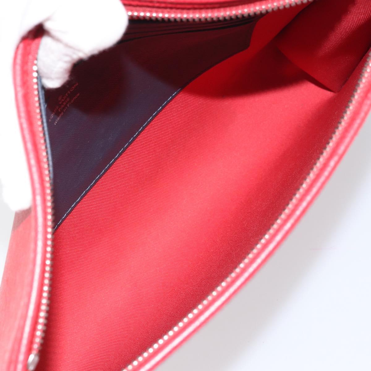 LOUIS VUITTON Taiga Pochette Voyager MM Clutch Bag Red Akajou M63397 Auth 170741