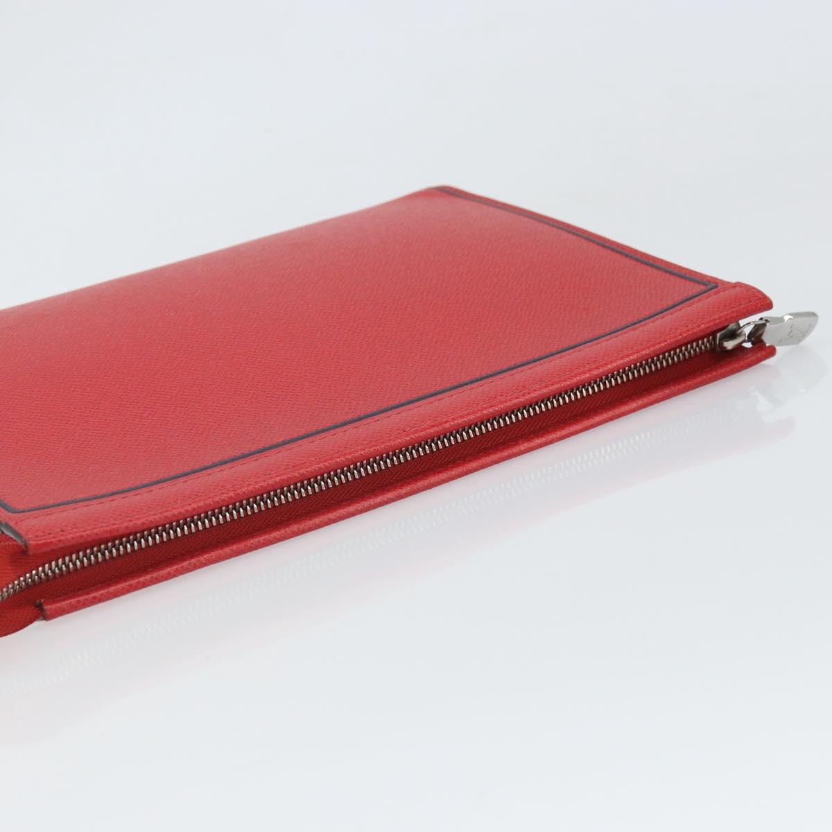LOUIS VUITTON Taiga Pochette Voyager MM Clutch Bag Red Akajou M63397 Auth 170741