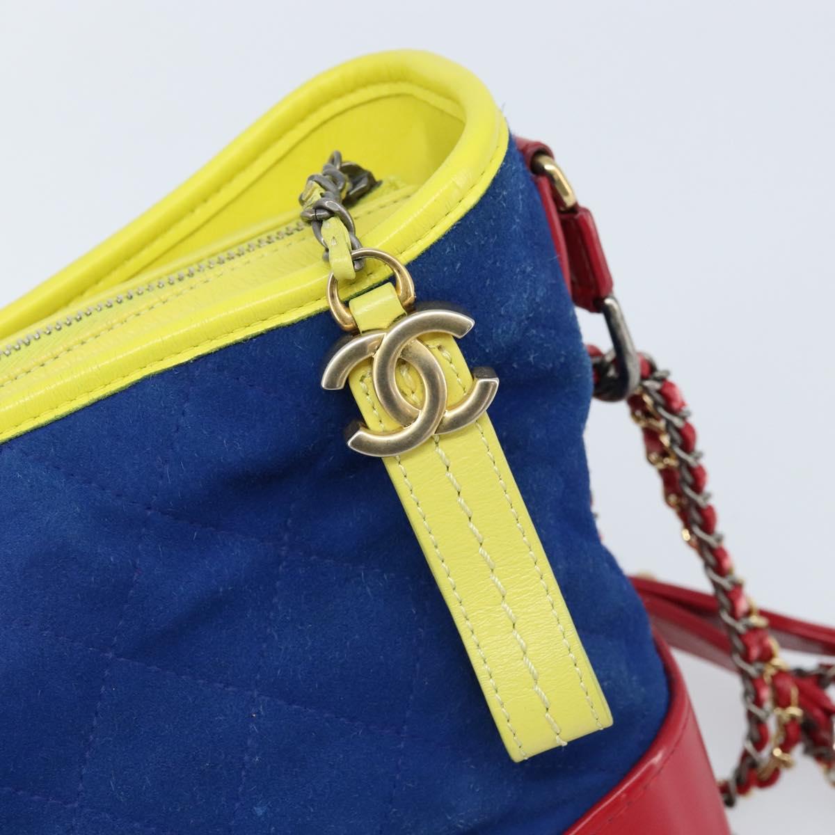 CHANEL Matelasse Gabriel De Chanel Chain Bag Suede Blue Red CC Auth 170752A