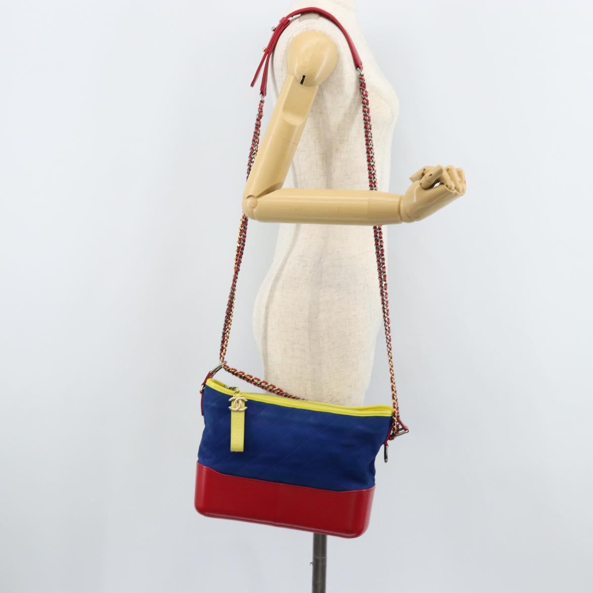 CHANEL Matelasse Gabriel De Chanel Chain Bag Suede Blue Red CC Auth 170752A