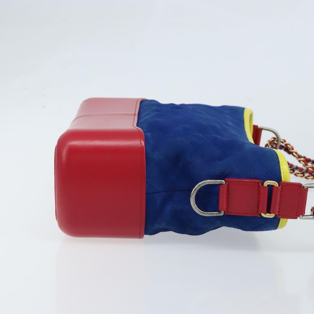 CHANEL Matelasse Gabriel De Chanel Chain Bag Suede Blue Red CC Auth 170752A