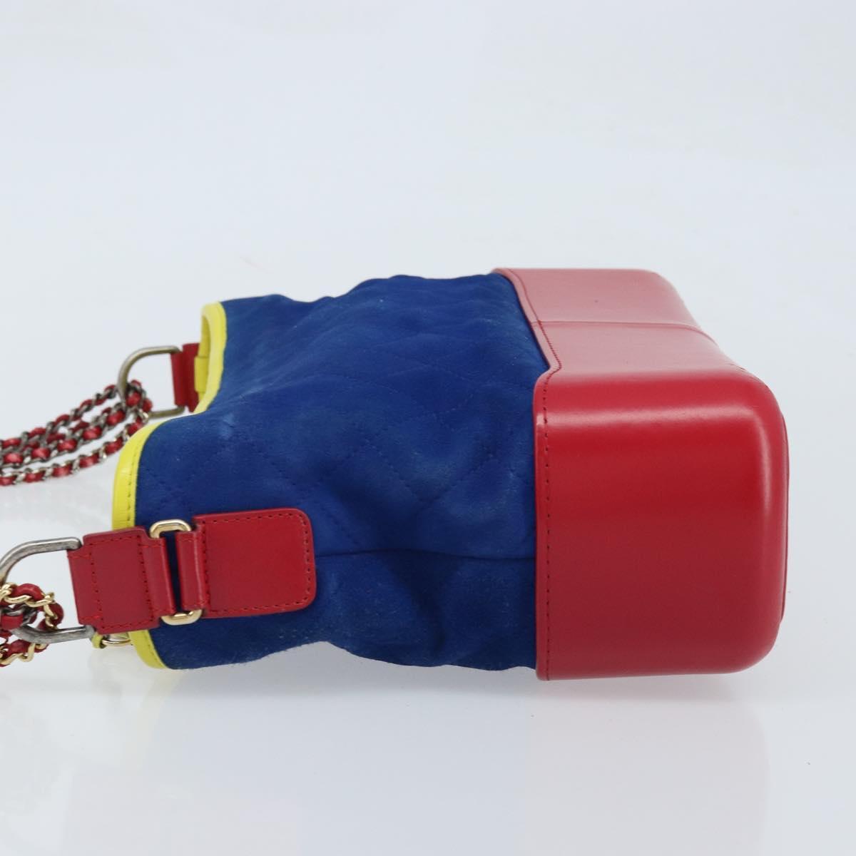 CHANEL Matelasse Gabriel De Chanel Chain Bag Suede Blue Red CC Auth 170752A