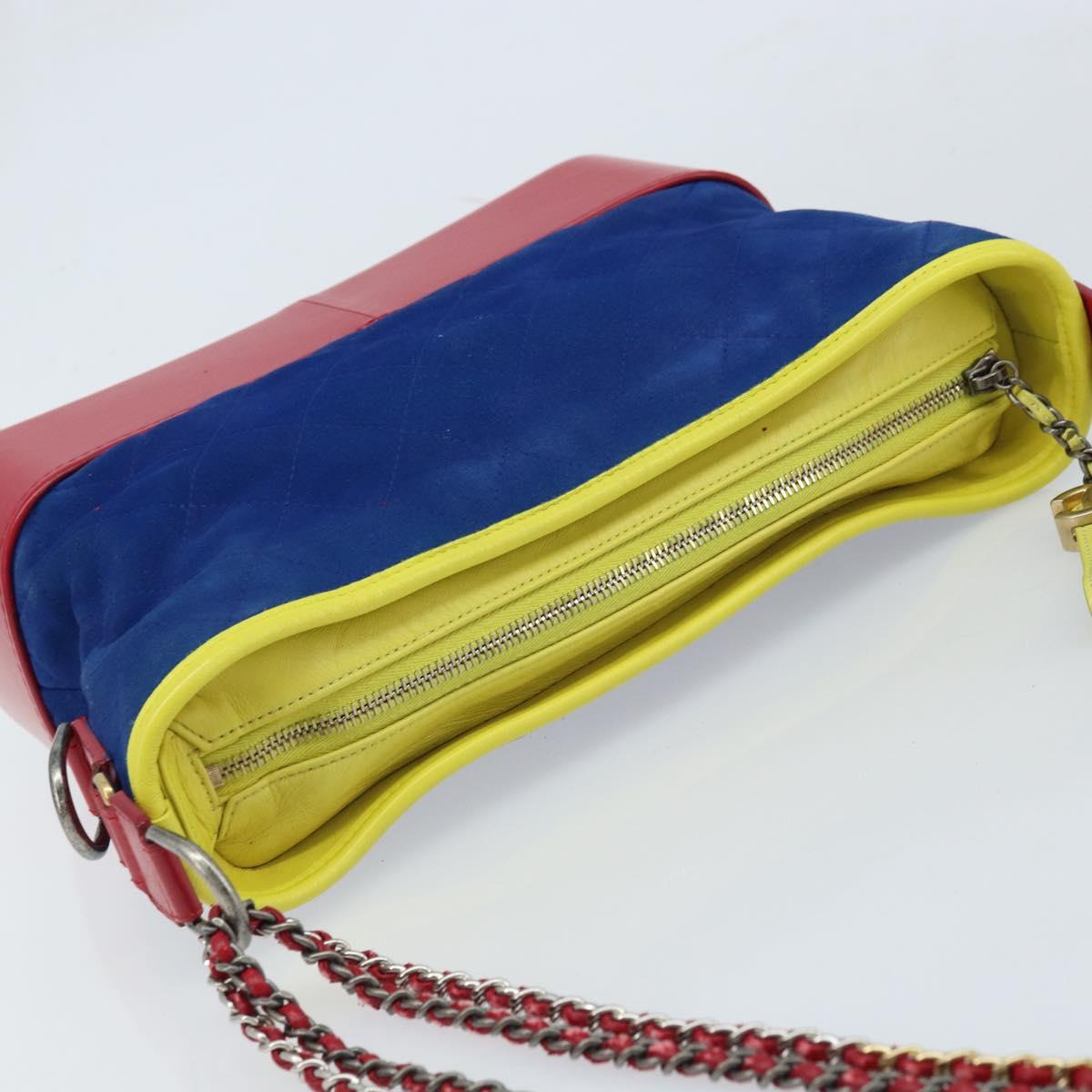 CHANEL Matelasse Gabriel De Chanel Chain Bag Suede Blue Red CC Auth 170752A