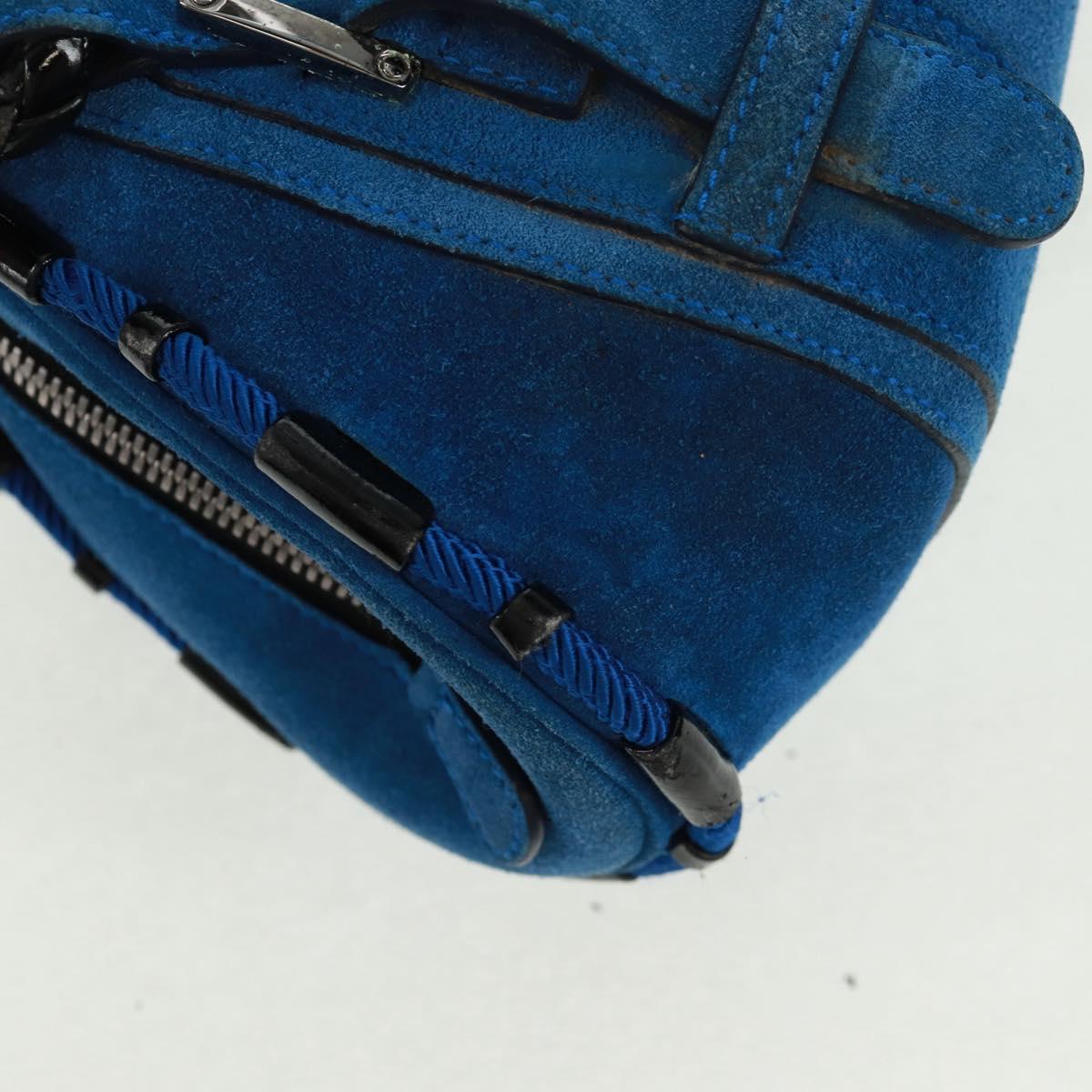 LOEWE Sender Hand Bag Suede Blue Silver Auth 170755
