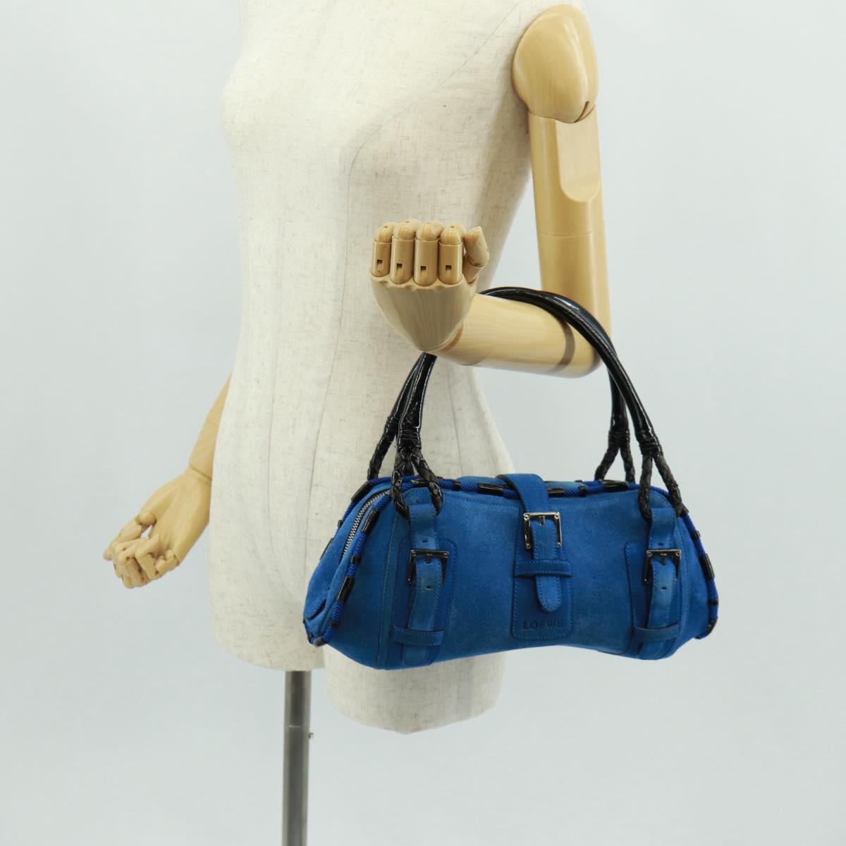 LOEWE Sender Hand Bag Suede Blue Silver Auth 170755