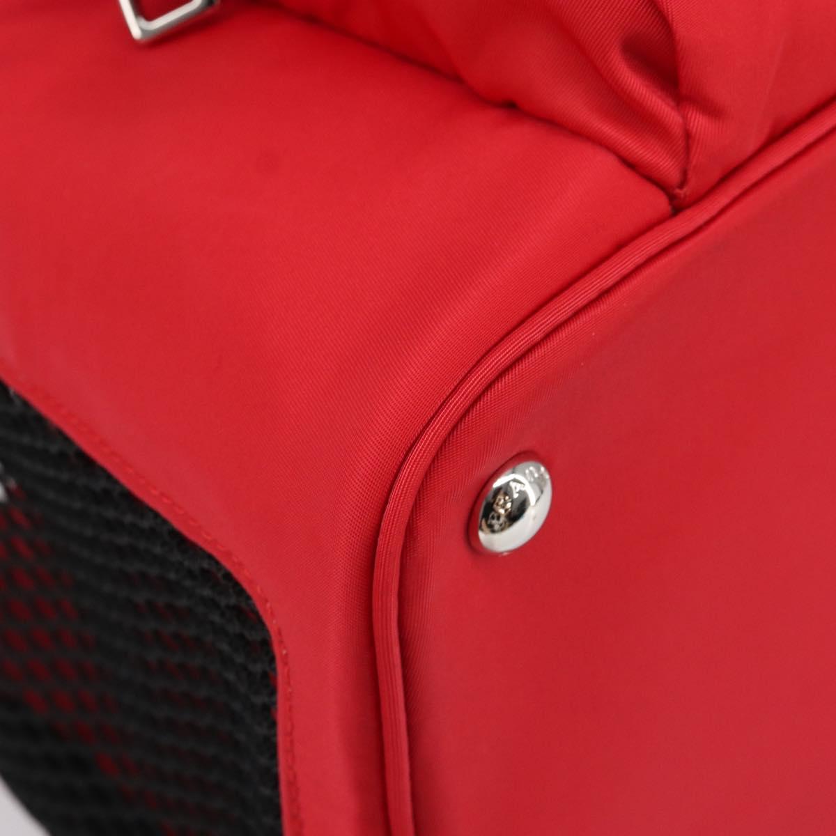 PRADA Pet Bag Pet Carry Nylon 2way Red Silver Auth 170756SAM