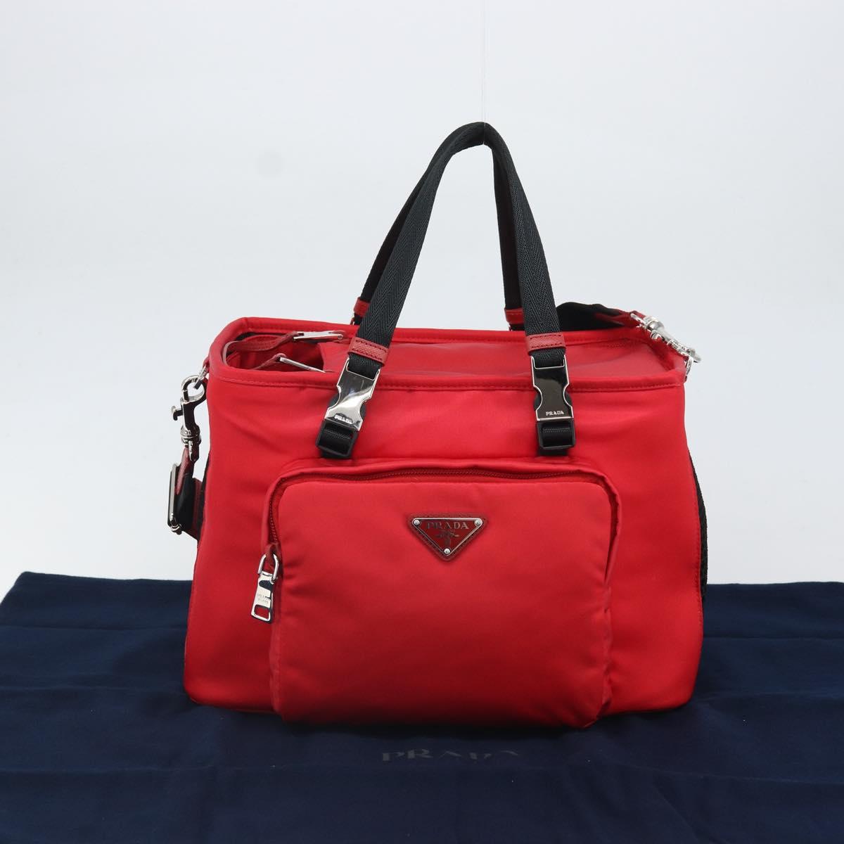 PRADA Pet Bag Pet Carry Nylon 2way Red Silver Auth 170756SAM