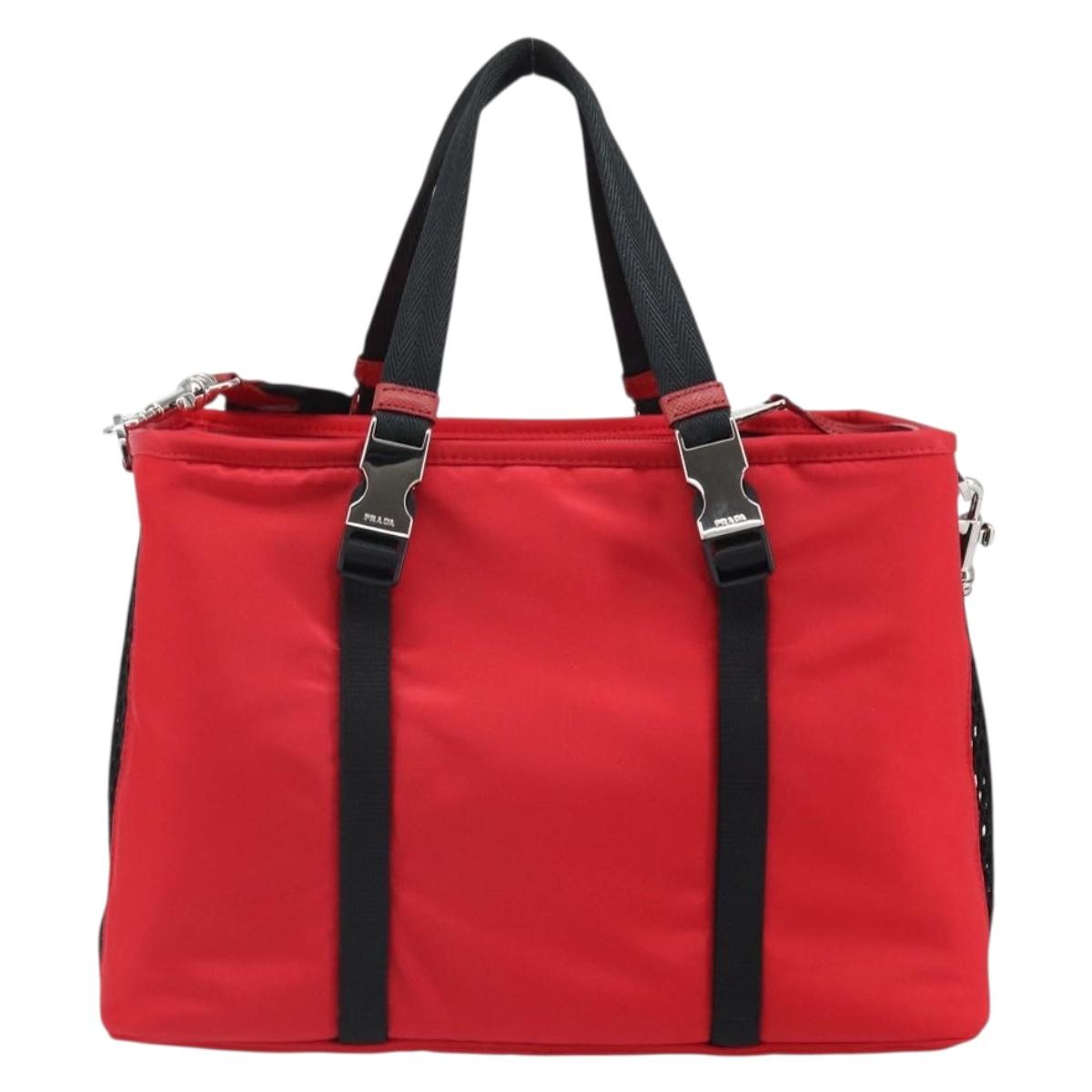 PRADA Pet Bag Pet Carry Nylon 2way Red Silver Auth 170756SAM
