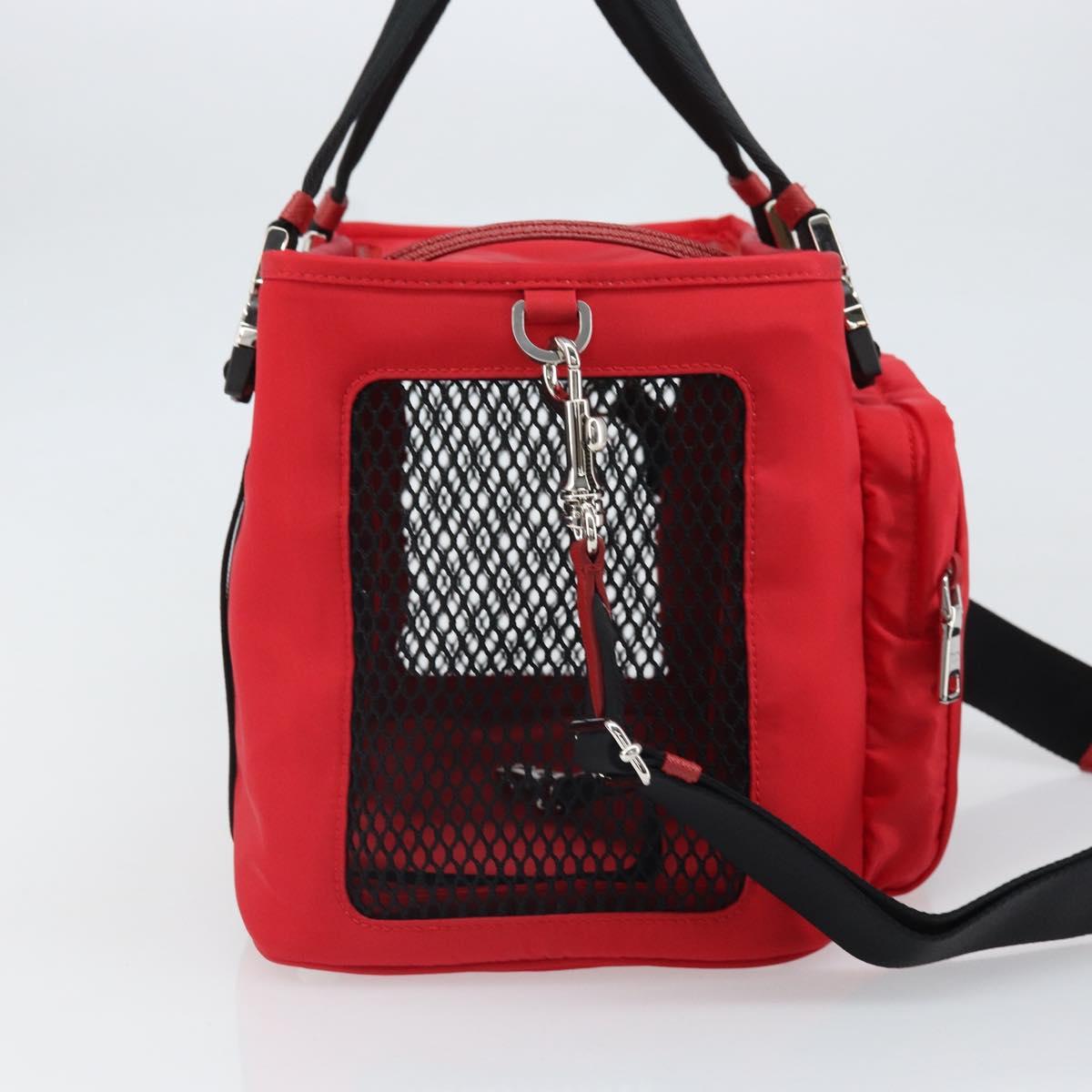 PRADA Pet Bag Pet Carry Nylon 2way Red Silver Auth 170756SAM