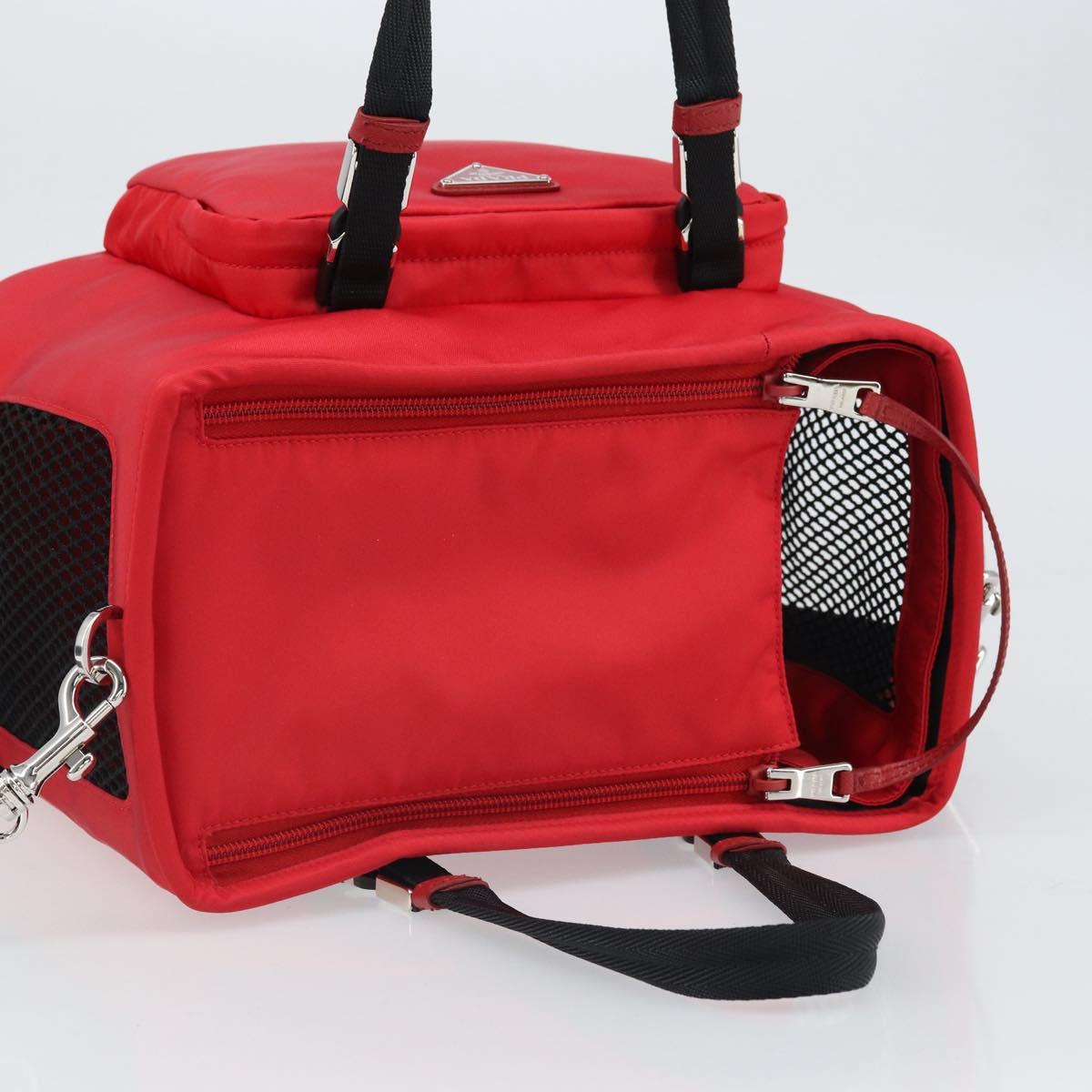 PRADA Pet Bag Pet Carry Nylon 2way Red Silver Auth 170756SAM