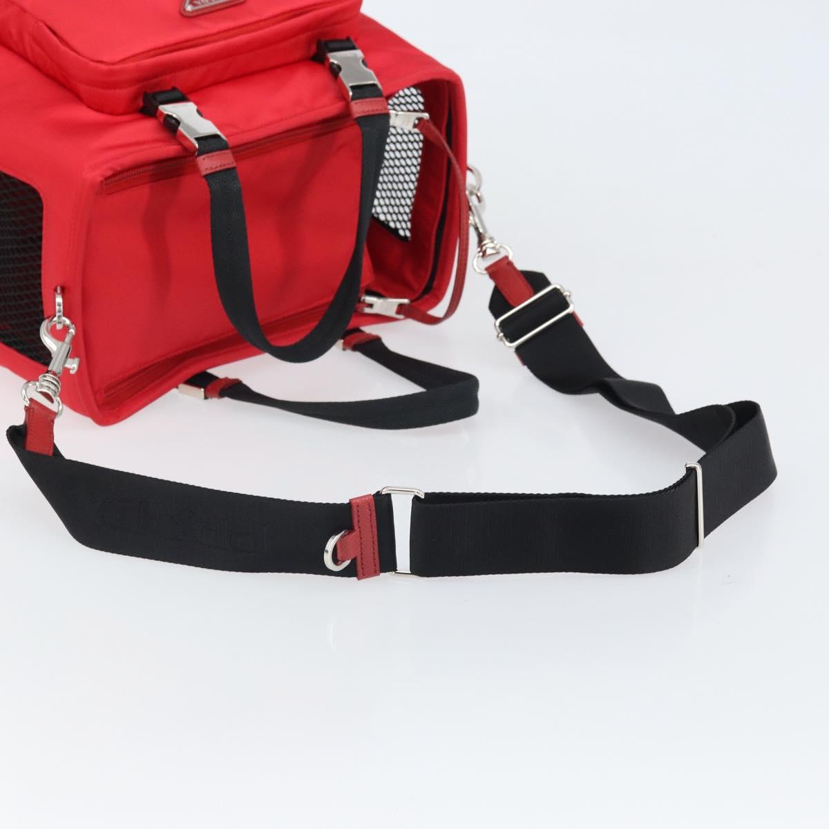 PRADA Pet Bag Pet Carry Nylon 2way Red Silver Auth 170756SAM