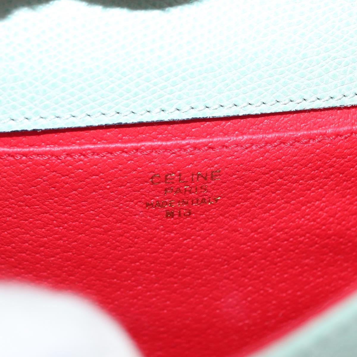 CELINE Hand Bag Leather 2way Green Gold Auth 170757A