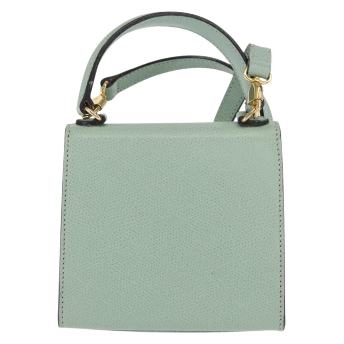 CELINE Hand Bag Leather 2way Green Gold Auth 170757A
