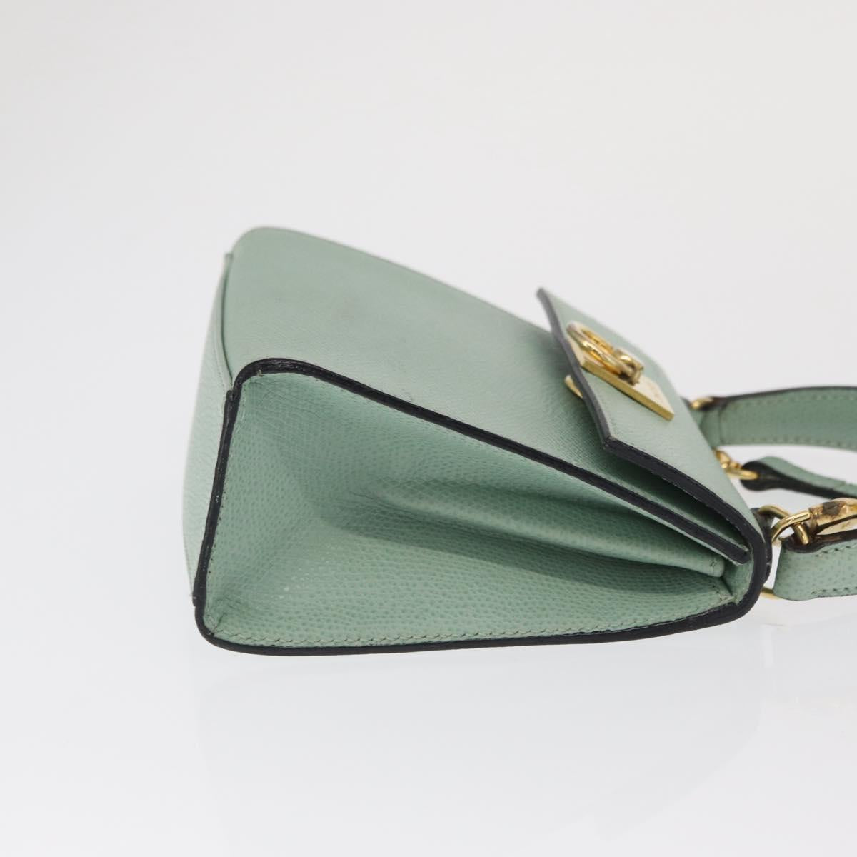 CELINE Hand Bag Leather 2way Green Gold Auth 170757A