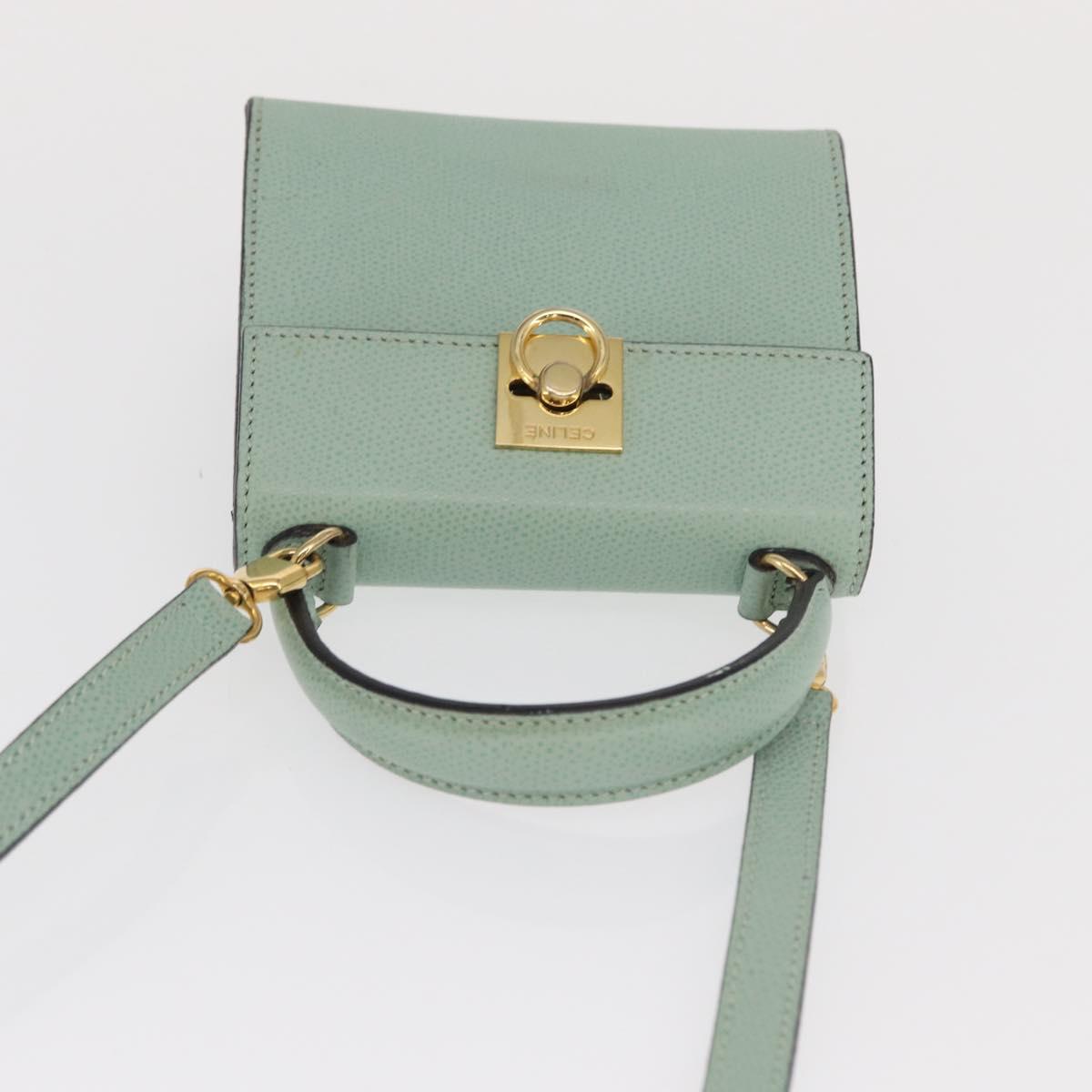 CELINE Hand Bag Leather 2way Green Gold Auth 170757A