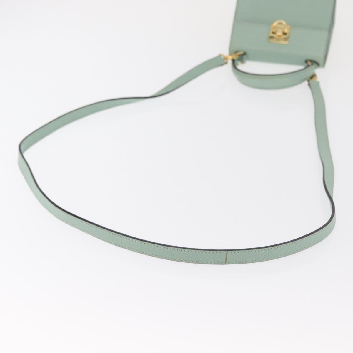 CELINE Hand Bag Leather 2way Green Gold Auth 170757A