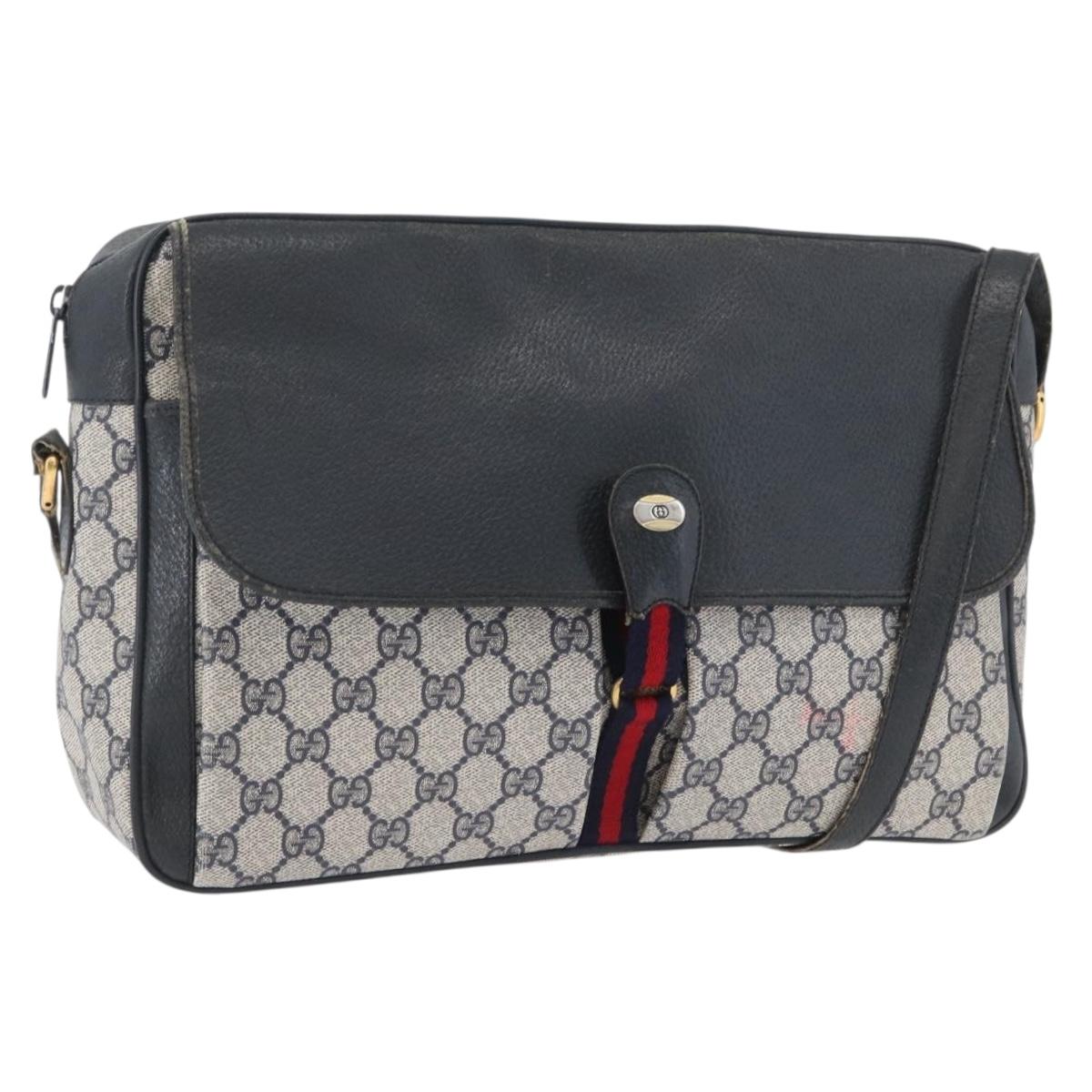 GUCCI GG Supreme Sherry Line Shoulder Bag PVC Navy Gold 904 02 084 Auth 170766