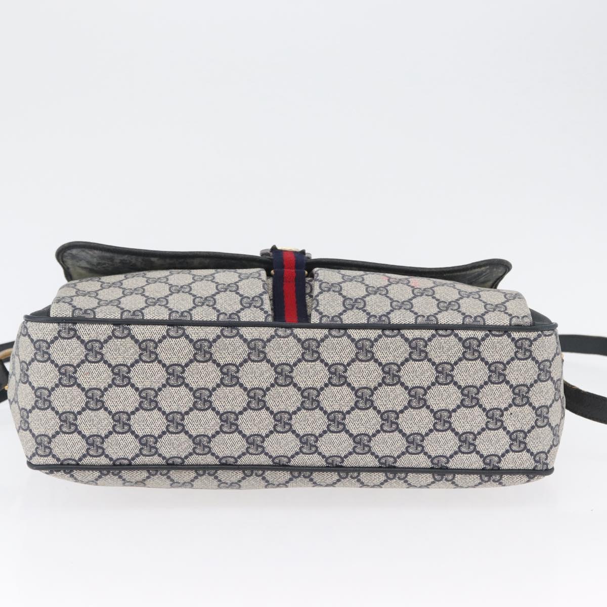 GUCCI GG Supreme Sherry Line Shoulder Bag PVC Navy Gold 904 02 084 Auth 170766