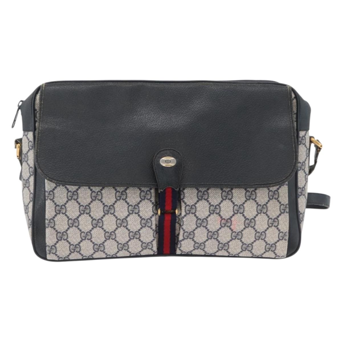 GUCCI GG Supreme Sherry Line Shoulder Bag PVC Navy Gold 904 02 084 Auth 170766