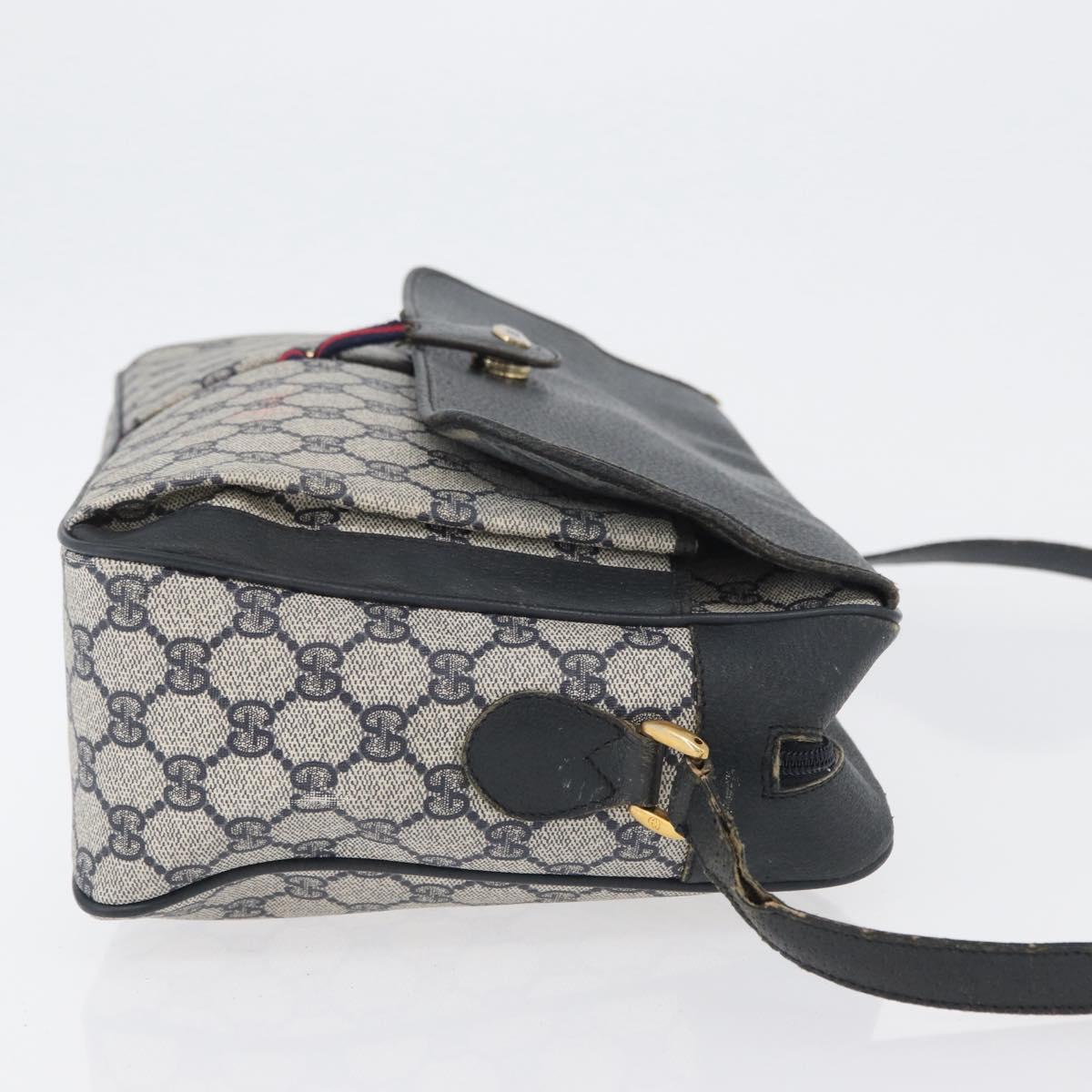 GUCCI GG Supreme Sherry Line Shoulder Bag PVC Navy Gold 904 02 084 Auth 170766