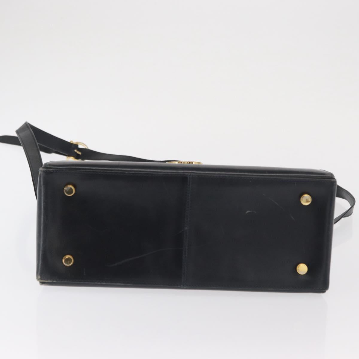 Salvatore Ferragamo Gancini Hand Bag Leather 2way Navy Gold Auth 170776