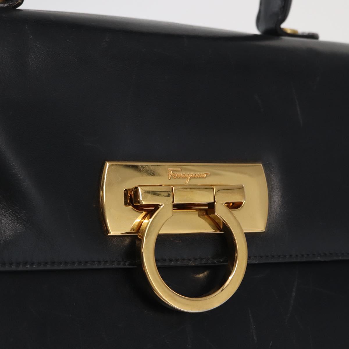 Salvatore Ferragamo Gancini Hand Bag Leather 2way Navy Gold Auth 170776