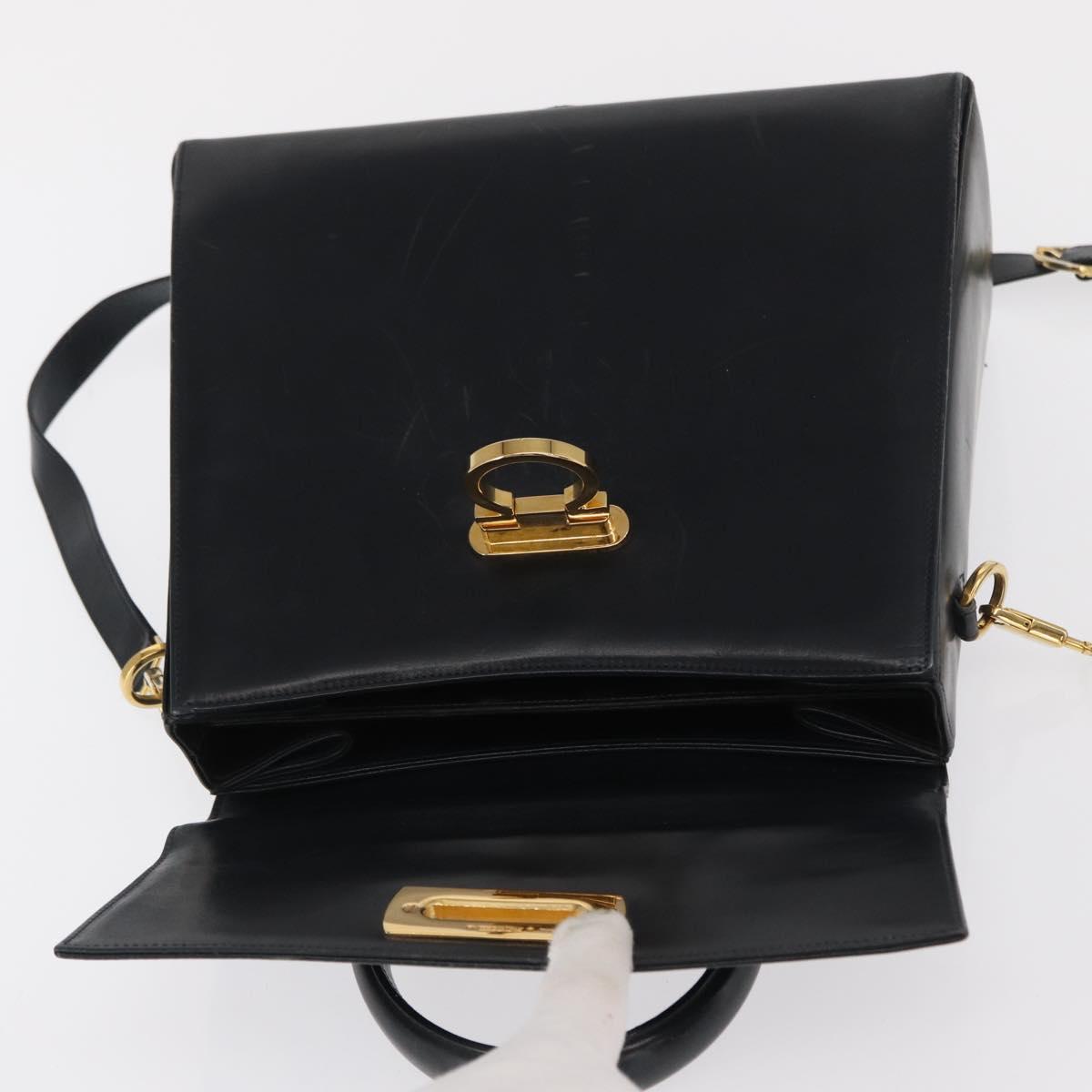 Salvatore Ferragamo Gancini Hand Bag Leather 2way Navy Gold Auth 170776