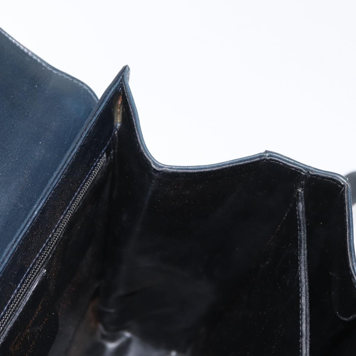 Salvatore Ferragamo Gancini Hand Bag Leather 2way Navy Gold Auth 170776