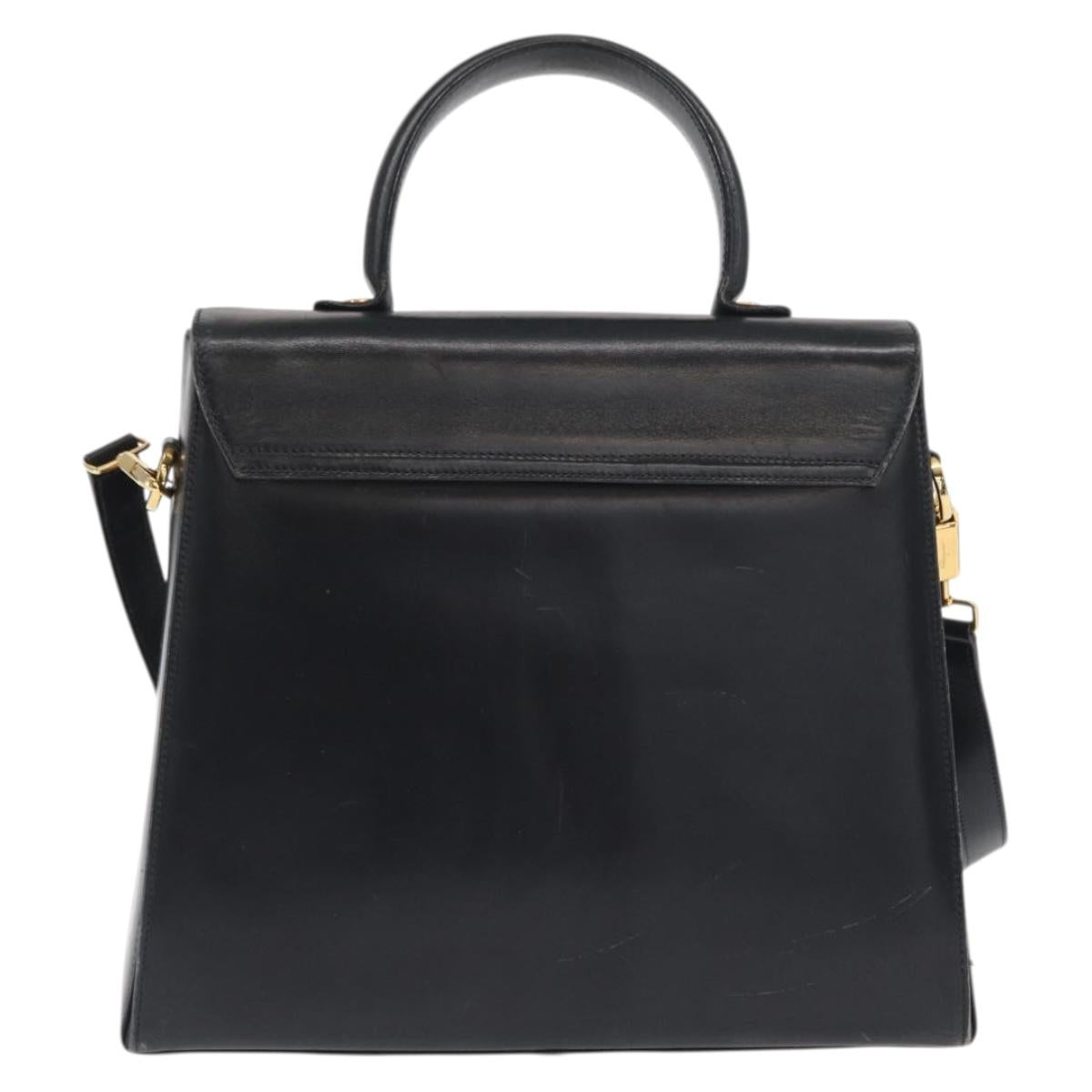 Salvatore Ferragamo Gancini Hand Bag Leather 2way Navy Gold Auth 170776