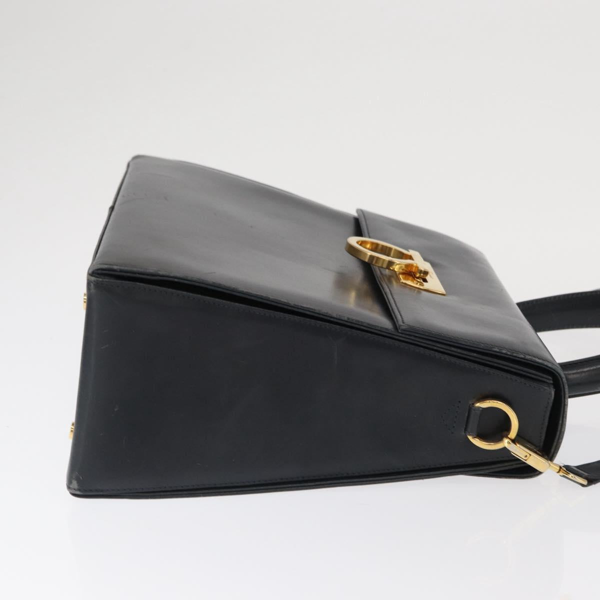 Salvatore Ferragamo Gancini Hand Bag Leather 2way Navy Gold Auth 170776