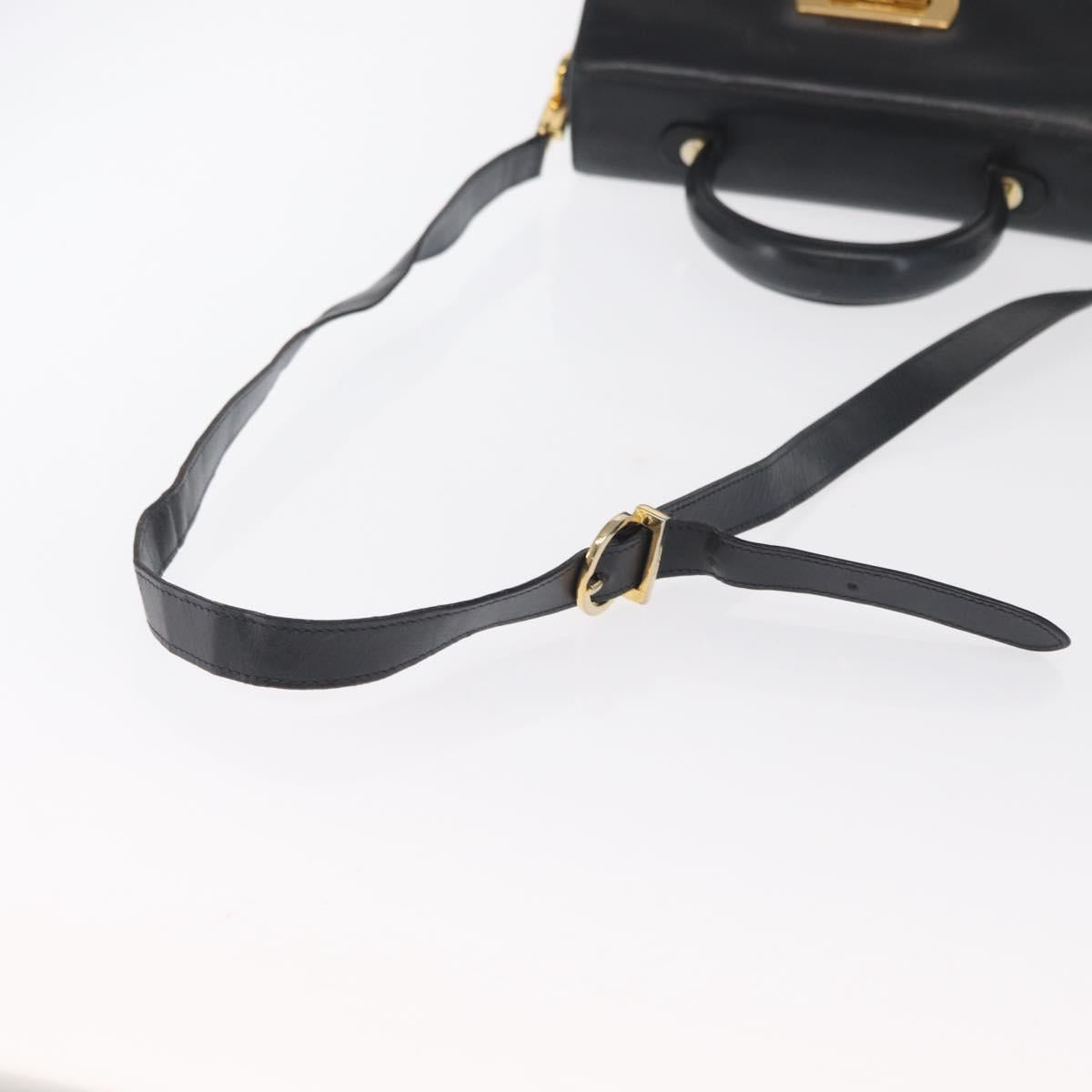 Salvatore Ferragamo Gancini Hand Bag Leather 2way Navy Gold Auth 170776