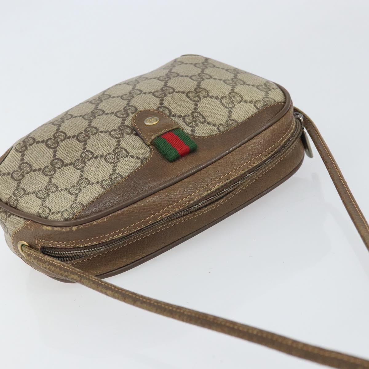 GUCCI GG Supreme Web Sherry Line Bag PVC Beige Gold 89 02 066 Auth 170778