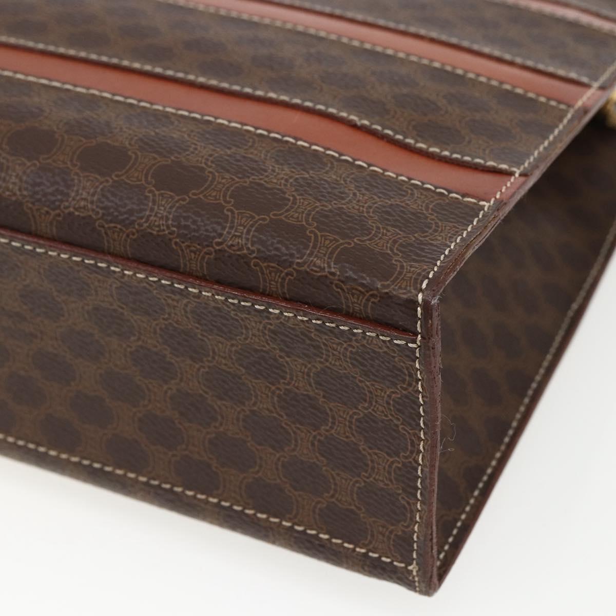 CELINE Macadam Canvas Hand Bag PVC Leather Brown Gold Auth 170786