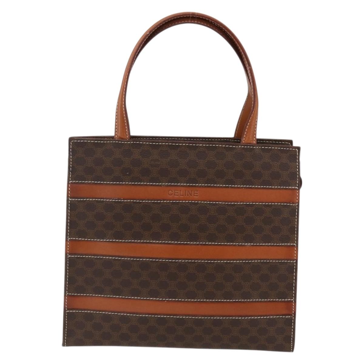 CELINE Macadam Canvas Hand Bag PVC Leather Brown Gold Auth 170786