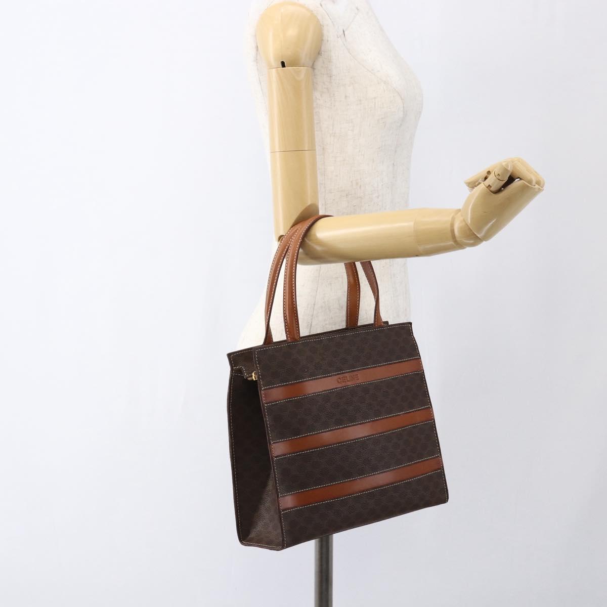 CELINE Macadam Canvas Hand Bag PVC Leather Brown Gold Auth 170786