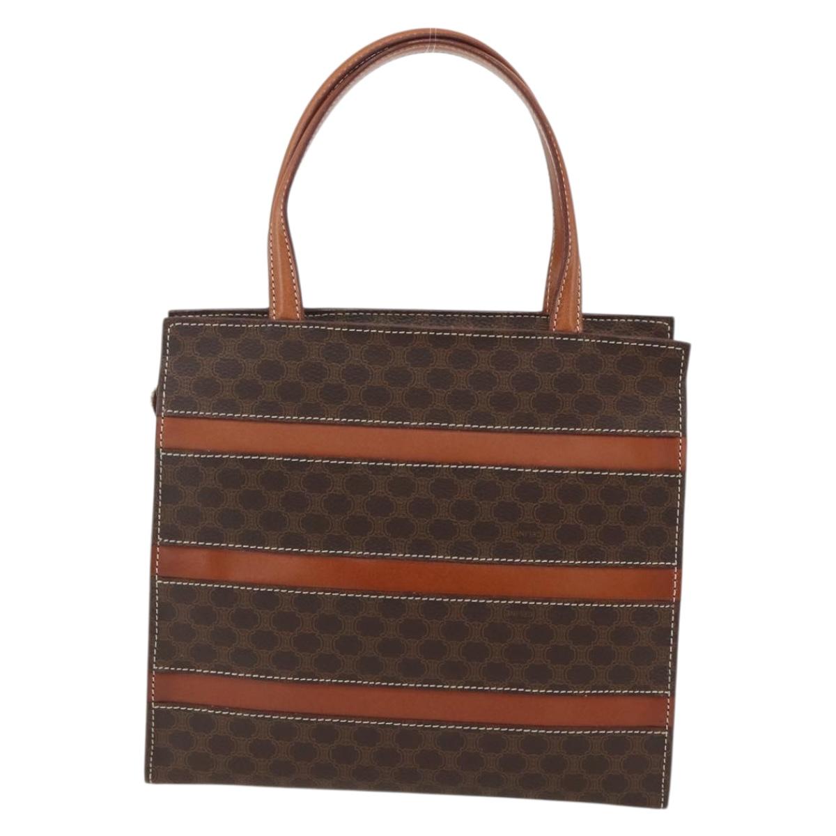 CELINE Macadam Canvas Hand Bag PVC Leather Brown Gold Auth 170786