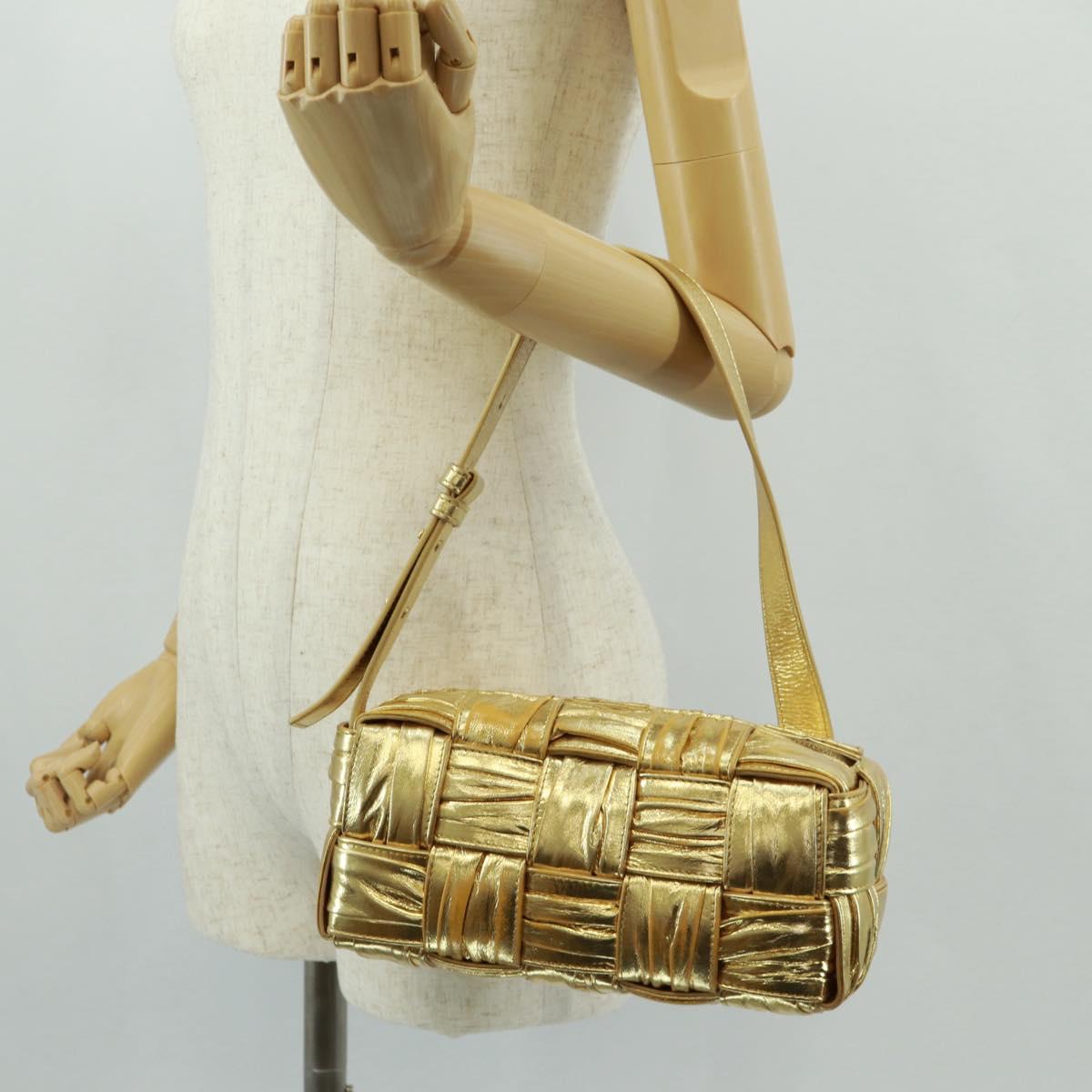 BOTTEGA VENETA MAXI INTRECCIATO Cassette Shoulder Bag Leather Gold Auth 170792