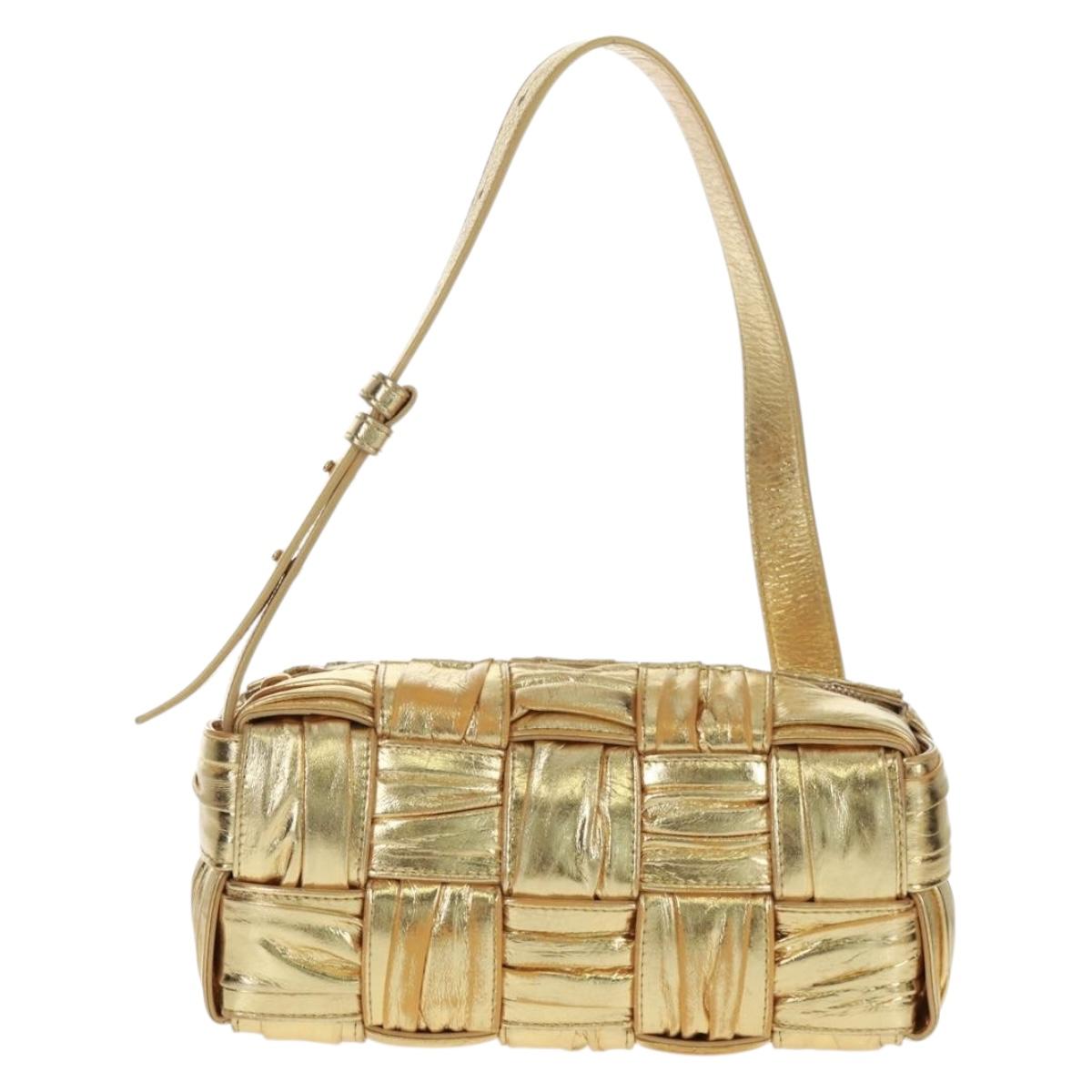 BOTTEGA VENETA MAXI INTRECCIATO Cassette Shoulder Bag Leather Gold Auth 170792